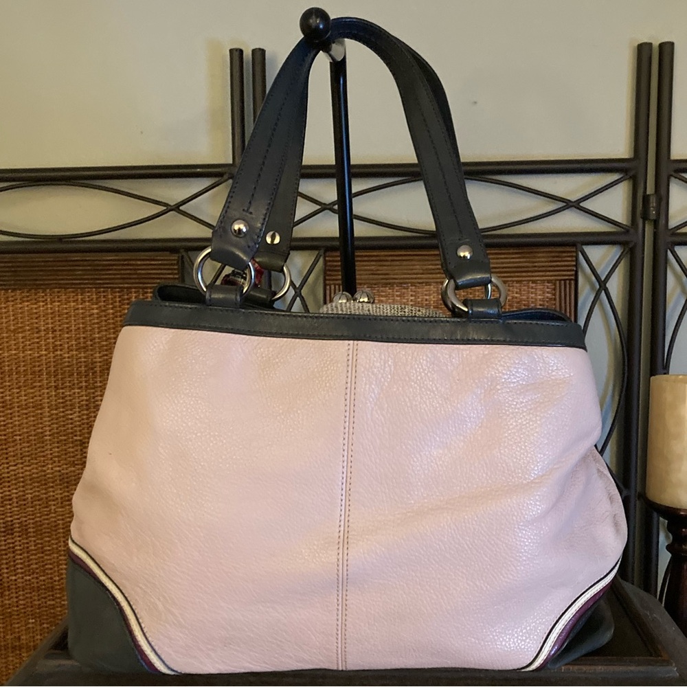 Coach Laura Spectator Bag - Lilac/Navy Kisslock Carryall (SCARF INCLUDED) - Picture 5 of 13
